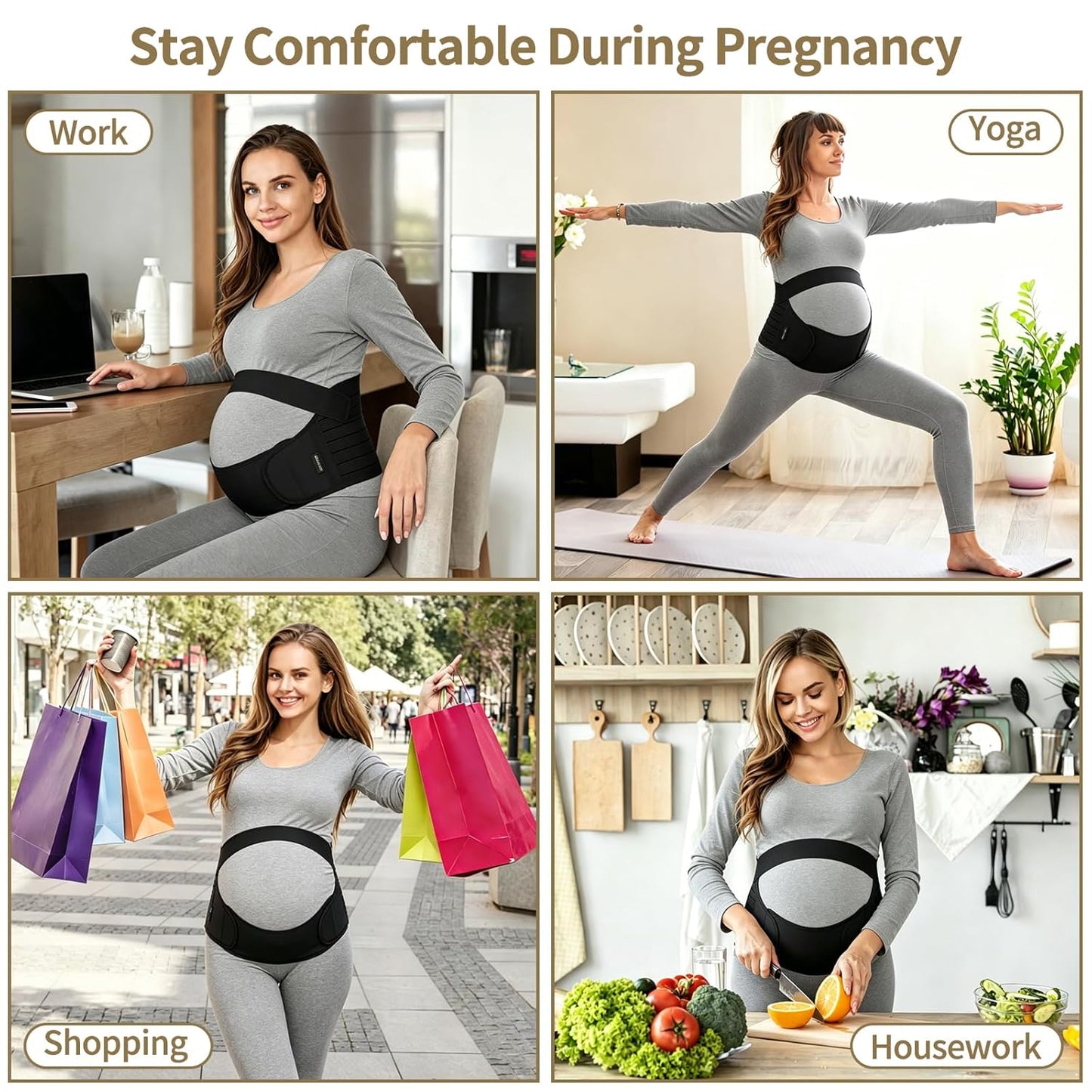 Maternity Belt, Pregnancy 3 in 1 Support Belt for Back/Pelvic/Hip Pain, Maternity Band Belly Support for Pregnancy Belly Support Band (L: Fit Ab 39.5"-51.3", Beige)