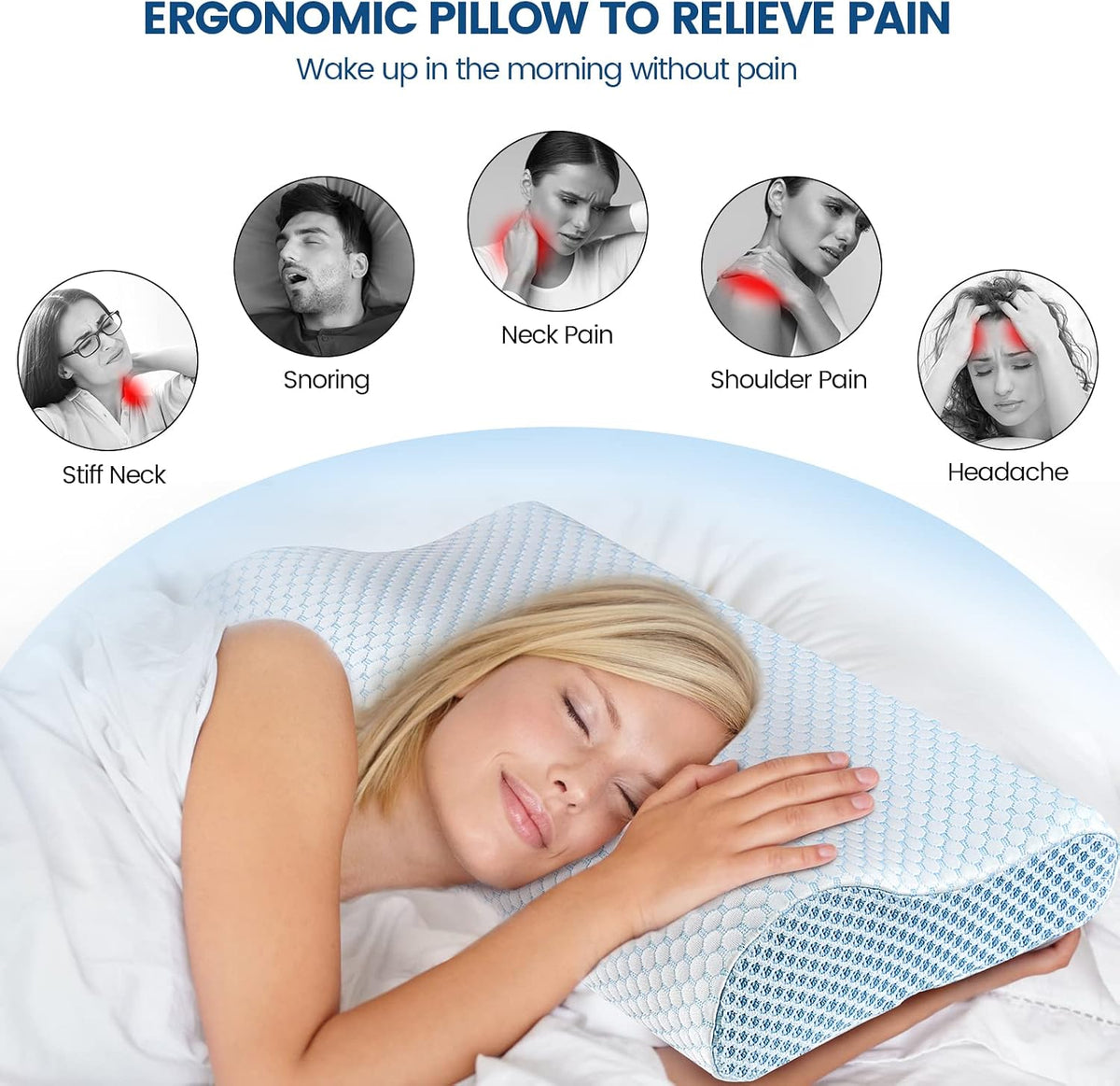 Memory Foam Pillows Neck Pillow Bed Pillow for Sleeping, Ergonomic Cervical Pillow for Neck and Shoulder Pain Relief,Orthopedic Contour Pillow for Side Back Stomach Sleeper(Blue&Grey)