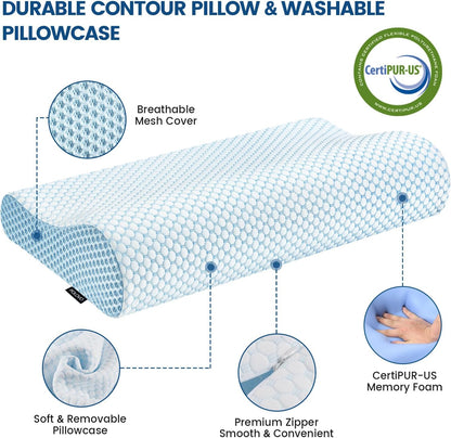 Memory Foam Pillows Neck Pillow Bed Pillow for Sleeping, Ergonomic Cervical Pillow for Neck and Shoulder Pain Relief,Orthopedic Contour Pillow for Side Back Stomach Sleeper(Blue&Grey)