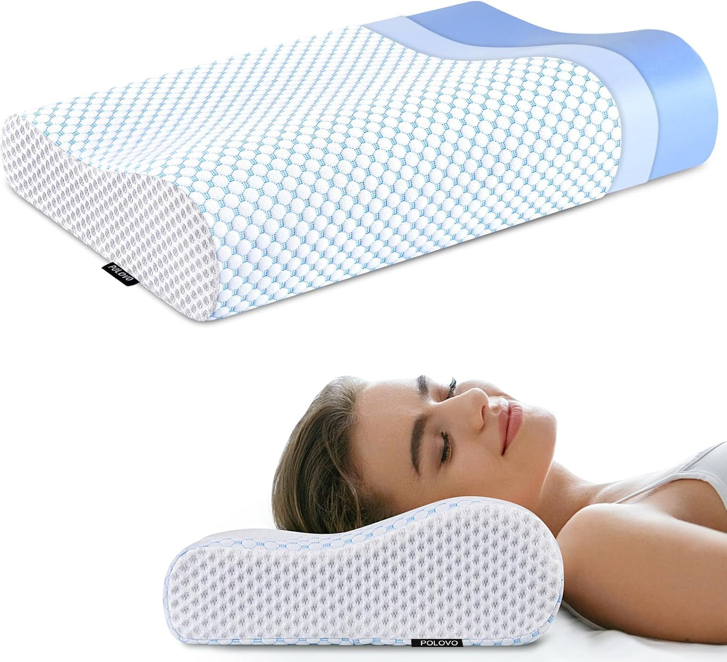 Memory Foam Pillows Neck Pillow Bed Pillow for Sleeping, Ergonomic Cervical Pillow for Neck and Shoulder Pain Relief,Orthopedic Contour Pillow for Side Back Stomach Sleeper(Blue&Grey)