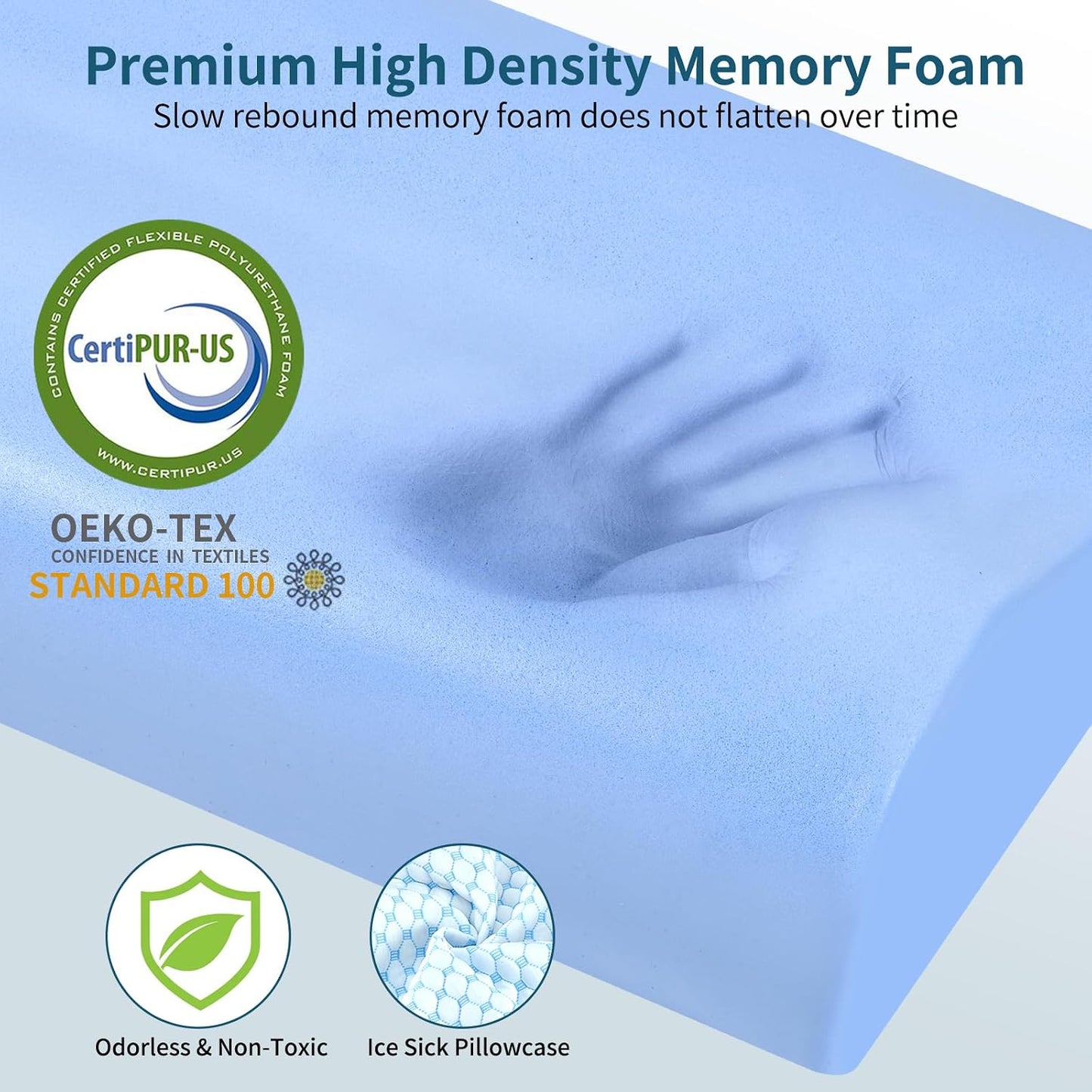 Memory Foam Pillows Neck Pillow Bed Pillow for Sleeping, Ergonomic Cervical Pillow for Neck and Shoulder Pain Relief,Orthopedic Contour Pillow for Side Back Stomach Sleeper(Blue&Grey)