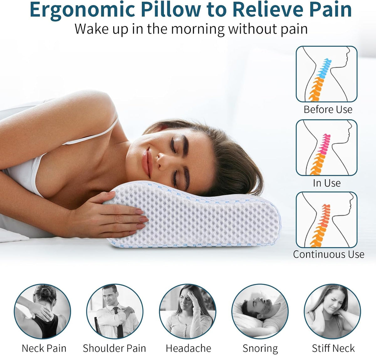 Memory Foam Pillows Neck Pillow Bed Pillow for Sleeping, Ergonomic Cervical Pillow for Neck and Shoulder Pain Relief,Orthopedic Contour Pillow for Side Back Stomach Sleeper(Blue&Grey)