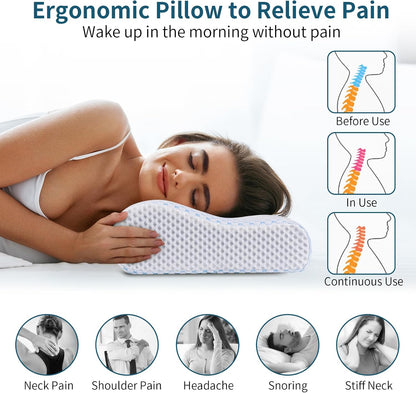 Memory Foam Pillows Neck Pillow Bed Pillow for Sleeping, Ergonomic Cervical Pillow for Neck and Shoulder Pain Relief,Orthopedic Contour Pillow for Side Back Stomach Sleeper(Blue&Grey)