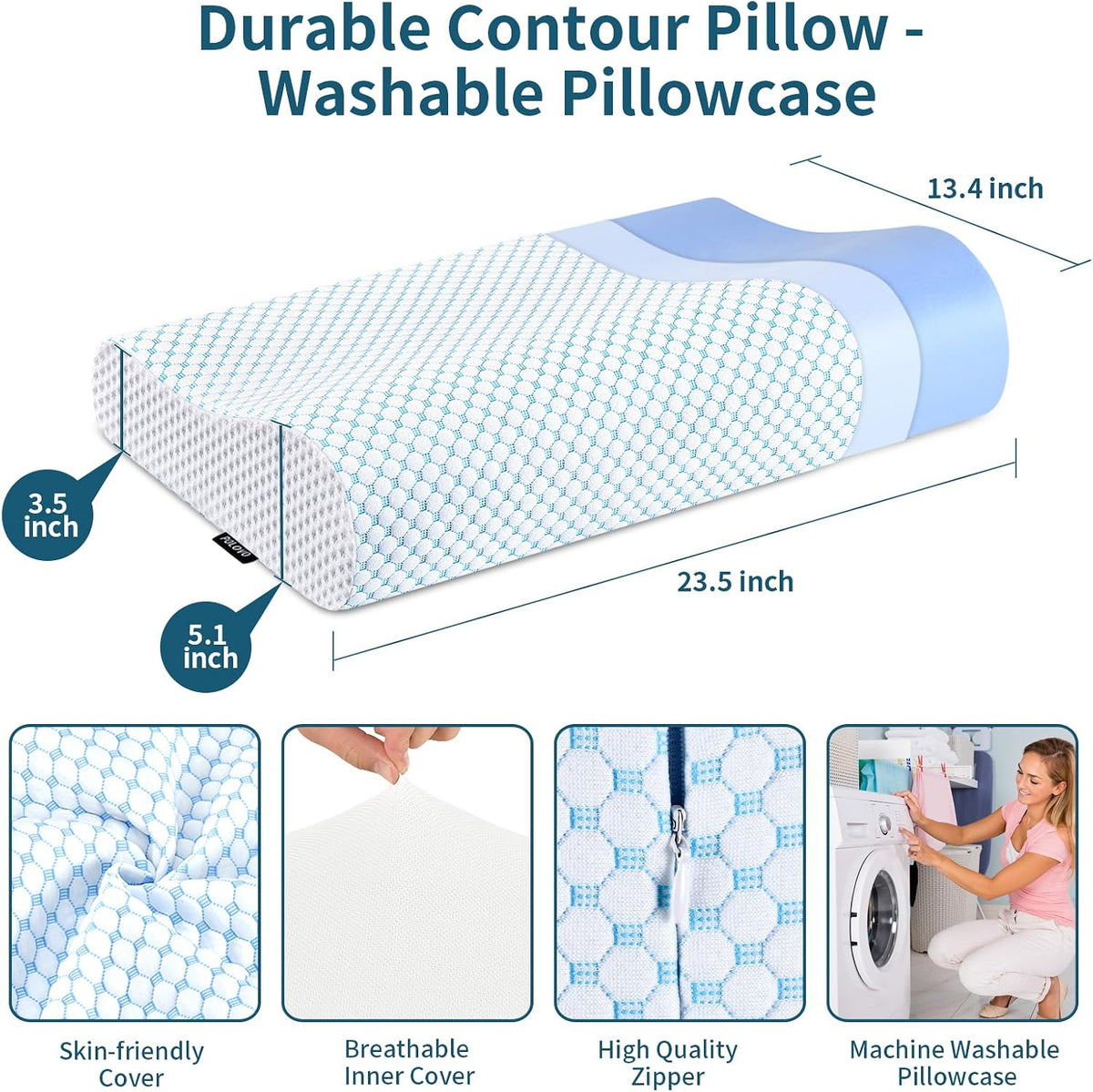 Memory Foam Pillows Neck Pillow Bed Pillow for Sleeping, Ergonomic Cervical Pillow for Neck and Shoulder Pain Relief,Orthopedic Contour Pillow for Side Back Stomach Sleeper(Blue&Grey)