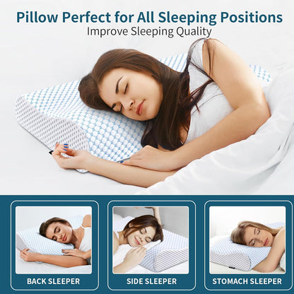 Memory Foam Pillows Neck Pillow Bed Pillow for Sleeping, Ergonomic Cervical Pillow for Neck and Shoulder Pain Relief,Orthopedic Contour Pillow for Side Back Stomach Sleeper(Blue&Grey)