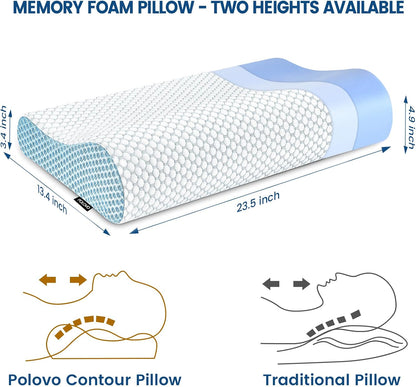 Memory Foam Pillows Neck Pillow Bed Pillow for Sleeping, Ergonomic Cervical Pillow for Neck and Shoulder Pain Relief,Orthopedic Contour Pillow for Side Back Stomach Sleeper(Blue&Grey)