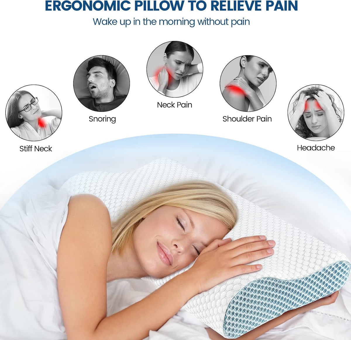 Memory Foam Pillows Neck Pillow Bed Pillow for Sleeping, Ergonomic Cervical Pillow for Neck and Shoulder Pain Relief,Orthopedic Contour Pillow for Side Back Stomach Sleeper(Blue&Grey)