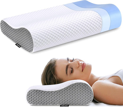 Memory Foam Pillows Neck Pillow Bed Pillow for Sleeping, Ergonomic Cervical Pillow for Neck and Shoulder Pain Relief,Orthopedic Contour Pillow for Side Back Stomach Sleeper(Blue&Grey)
