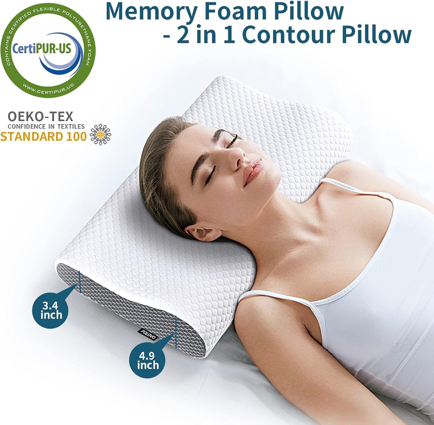 Memory Foam Pillows Neck Pillow Bed Pillow for Sleeping, Ergonomic Cervical Pillow for Neck and Shoulder Pain Relief,Orthopedic Contour Pillow for Side Back Stomach Sleeper(Blue&Grey)