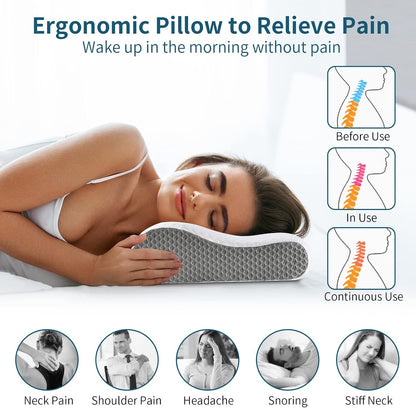 Memory Foam Pillows Neck Pillow Bed Pillow for Sleeping, Ergonomic Cervical Pillow for Neck and Shoulder Pain Relief,Orthopedic Contour Pillow for Side Back Stomach Sleeper(Blue&Grey)