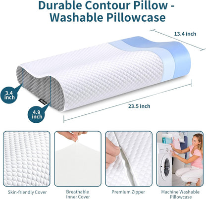 Memory Foam Pillows Neck Pillow Bed Pillow for Sleeping, Ergonomic Cervical Pillow for Neck and Shoulder Pain Relief,Orthopedic Contour Pillow for Side Back Stomach Sleeper(Blue&Grey)