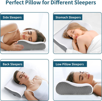 Memory Foam Pillows Neck Pillow Bed Pillow for Sleeping, Ergonomic Cervical Pillow for Neck and Shoulder Pain Relief,Orthopedic Contour Pillow for Side Back Stomach Sleeper(Blue&Grey)
