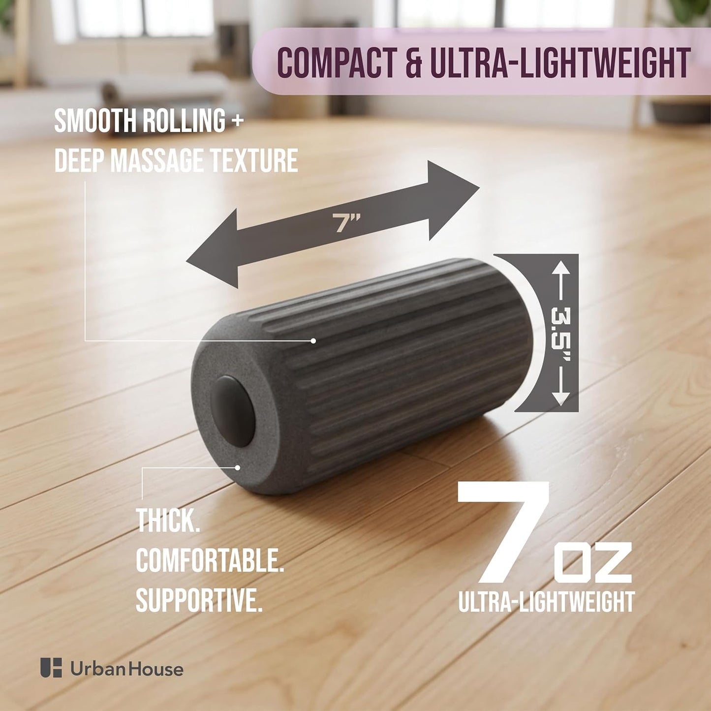 Travel Mini Foam Roller for Deep Tissue Massage - Ultralight Portable Back Roller size 3.5" x 3.5" x 7" for Back Pain Relief, Neck, Legs & Muscle Recovery - Compact Foam Roller for Gym, Office, Travel