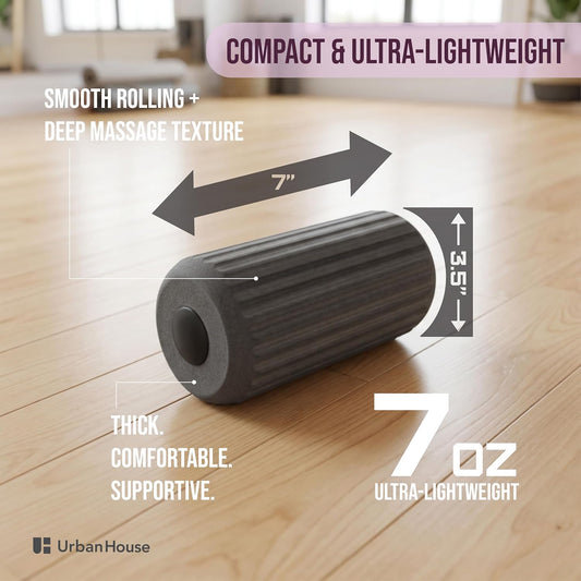 Travel Mini Foam Roller for Deep Tissue Massage - Ultralight Portable Back Roller size 3.5" x 3.5" x 7" for Back Pain Relief, Neck, Legs & Muscle Recovery - Compact Foam Roller for Gym, Office, Travel