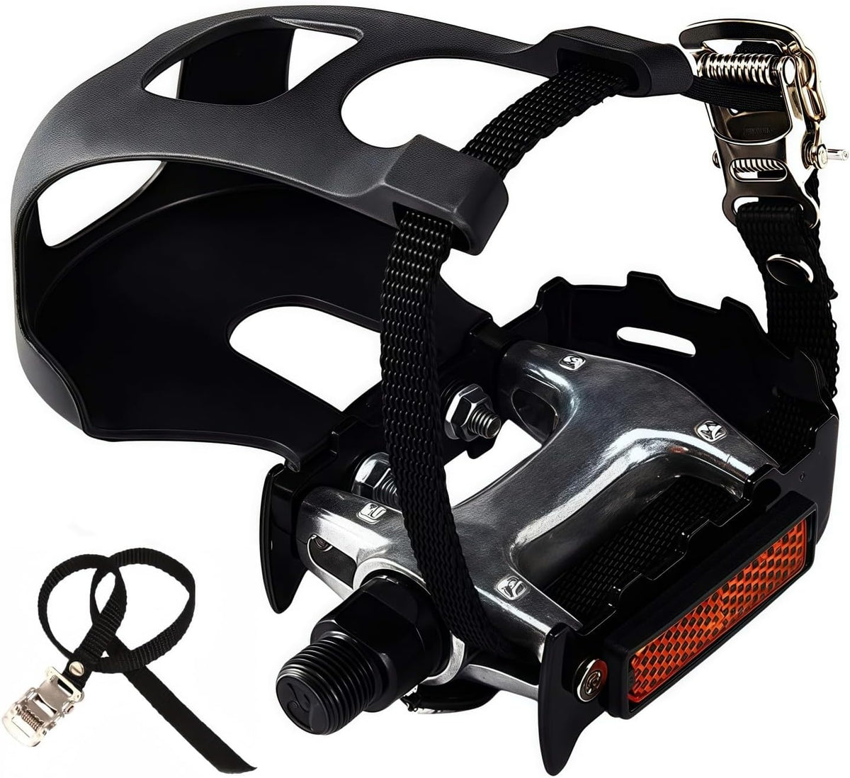 Pro-Grade Spin Bike Pedals with Toe Clips & 4D Adjustable Straps - 9/16" Alloy Spindle for Mountain Road Bikes/Peloton/Schwinn/Sunny Bikes | 500lb Load Capacity + 12-Month Warranty