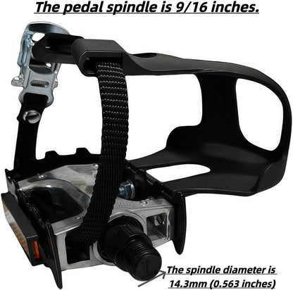 Pro-Grade Spin Bike Pedals with Toe Clips & 4D Adjustable Straps - 9/16" Alloy Spindle for Mountain Road Bikes/Peloton/Schwinn/Sunny Bikes | 500lb Load Capacity + 12-Month Warranty