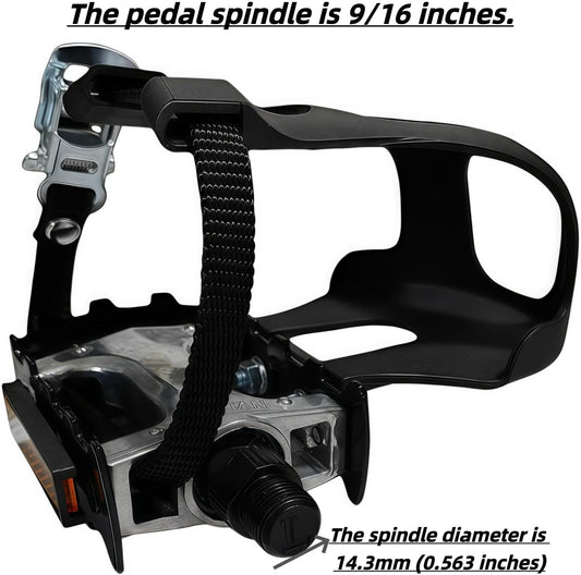 Pro-Grade Spin Bike Pedals with Toe Clips & 4D Adjustable Straps - 9/16" Alloy Spindle for Mountain Road Bikes/Peloton/Schwinn/Sunny Bikes | 500lb Load Capacity + 12-Month Warranty