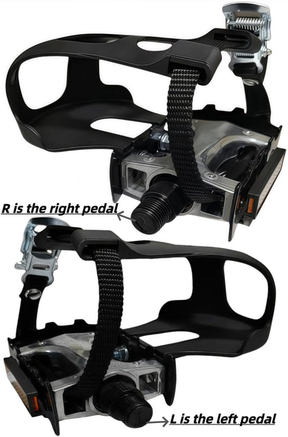 Pro-Grade Spin Bike Pedals with Toe Clips & 4D Adjustable Straps - 9/16" Alloy Spindle for Mountain Road Bikes/Peloton/Schwinn/Sunny Bikes | 500lb Load Capacity + 12-Month Warranty