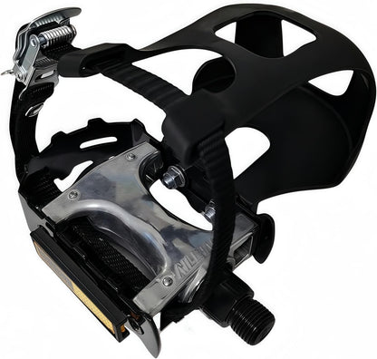 Pro-Grade Spin Bike Pedals with Toe Clips & 4D Adjustable Straps - 9/16" Alloy Spindle for Mountain Road Bikes/Peloton/Schwinn/Sunny Bikes | 500lb Load Capacity + 12-Month Warranty