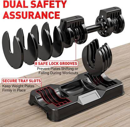 Adjustable Dumbbell Set of 2, 50lbs/110lbs Free Weights Dumbbell Set | 5-in-1/10-in-1, Quick-Lock Hand Weights, 25lbs/50lbs Pair, Anti-Slip Texture Handle, Home Gym for Men and Women