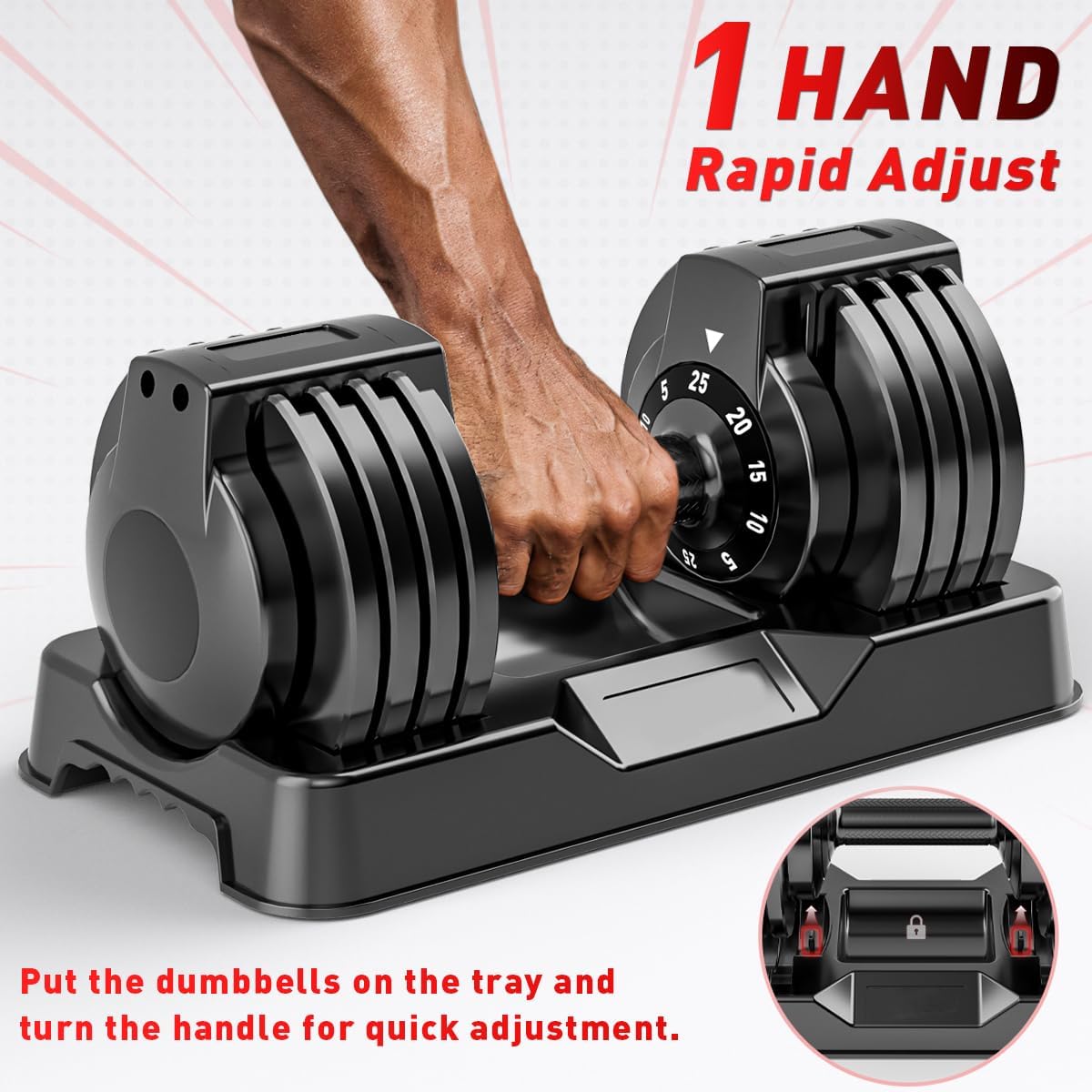 Adjustable Dumbbell Set of 2, 50lbs/110lbs Free Weights Dumbbell Set | 5-in-1/10-in-1, Quick-Lock Hand Weights, 25lbs/50lbs Pair, Anti-Slip Texture Handle, Home Gym for Men and Women