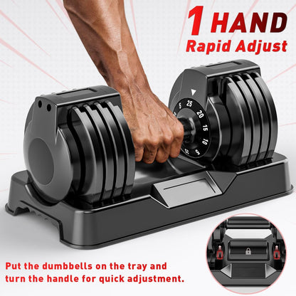 Adjustable Dumbbell Set of 2, 50lbs/110lbs Free Weights Dumbbell Set | 5-in-1/10-in-1, Quick-Lock Hand Weights, 25lbs/50lbs Pair, Anti-Slip Texture Handle, Home Gym for Men and Women