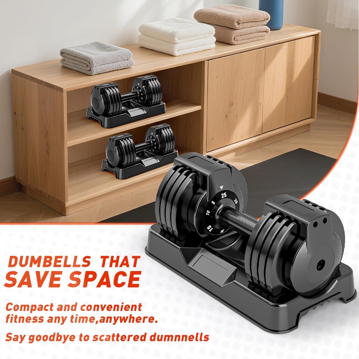 Adjustable Dumbbell Set of 2, 50lbs/110lbs Free Weights Dumbbell Set | 5-in-1/10-in-1, Quick-Lock Hand Weights, 25lbs/50lbs Pair, Anti-Slip Texture Handle, Home Gym for Men and Women