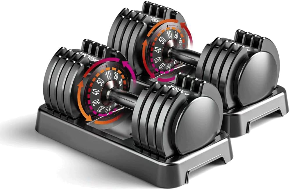 Adjustable Dumbbell Set of 2, 50lbs/110lbs Free Weights Dumbbell Set | 5-in-1/10-in-1, Quick-Lock Hand Weights, 25lbs/50lbs Pair, Anti-Slip Texture Handle, Home Gym for Men and Women
