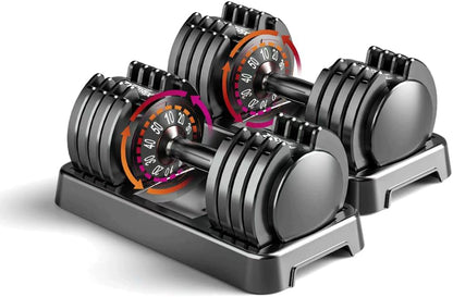 Adjustable Dumbbell Set of 2, 50lbs/110lbs Free Weights Dumbbell Set | 5-in-1/10-in-1, Quick-Lock Hand Weights, 25lbs/50lbs Pair, Anti-Slip Texture Handle, Home Gym for Men and Women