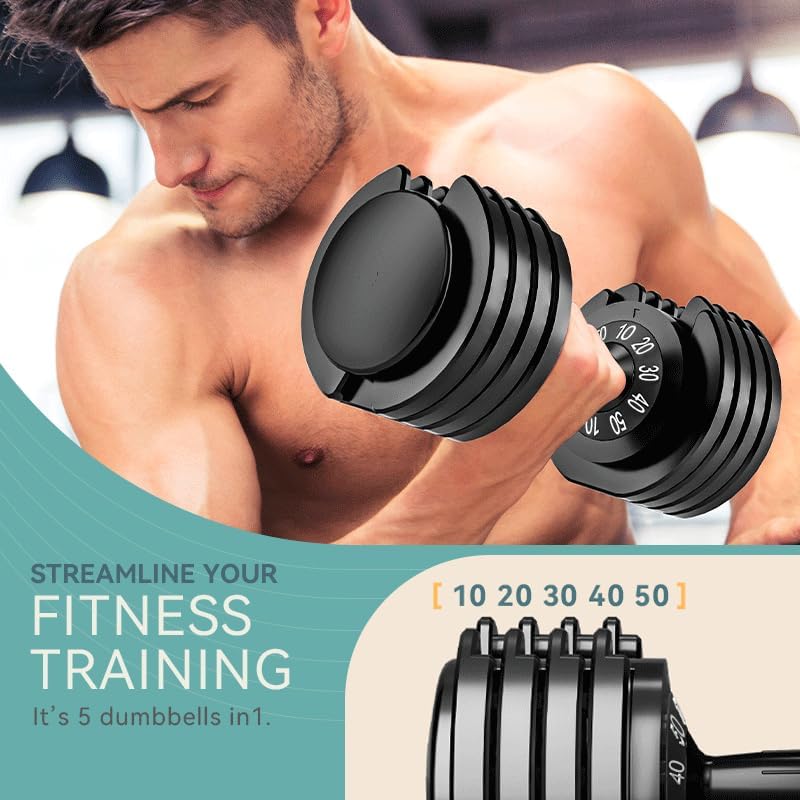 Adjustable Dumbbell Set of 2, 50lbs/110lbs Free Weights Dumbbell Set | 5-in-1/10-in-1, Quick-Lock Hand Weights, 25lbs/50lbs Pair, Anti-Slip Texture Handle, Home Gym for Men and Women