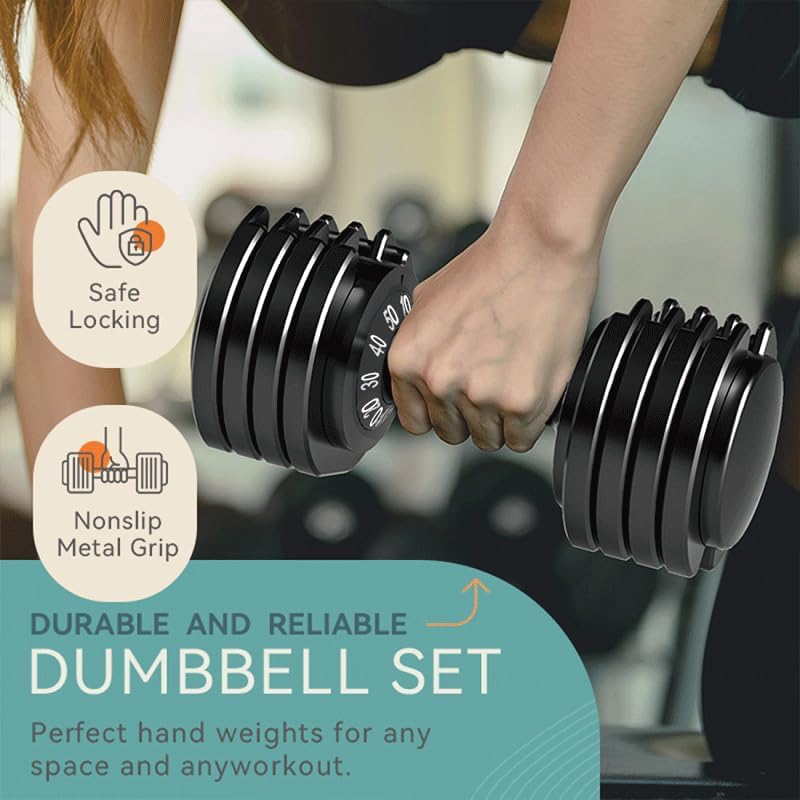 Adjustable Dumbbell Set of 2, 50lbs/110lbs Free Weights Dumbbell Set | 5-in-1/10-in-1, Quick-Lock Hand Weights, 25lbs/50lbs Pair, Anti-Slip Texture Handle, Home Gym for Men and Women