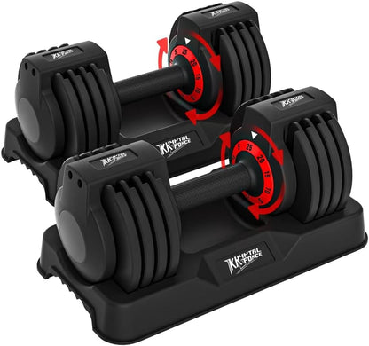 Adjustable Dumbbell Set of 2, 50lbs/110lbs Free Weights Dumbbell Set | 5-in-1/10-in-1, Quick-Lock Hand Weights, 25lbs/50lbs Pair, Anti-Slip Texture Handle, Home Gym for Men and Women