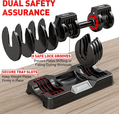 Adjustable Dumbbell Set of 2, 50lbs/110lbs Free Weights Dumbbell Set | 5-in-1/10-in-1, Quick-Lock Hand Weights, 25lbs/50lbs Pair, Anti-Slip Texture Handle, Home Gym for Men and Women