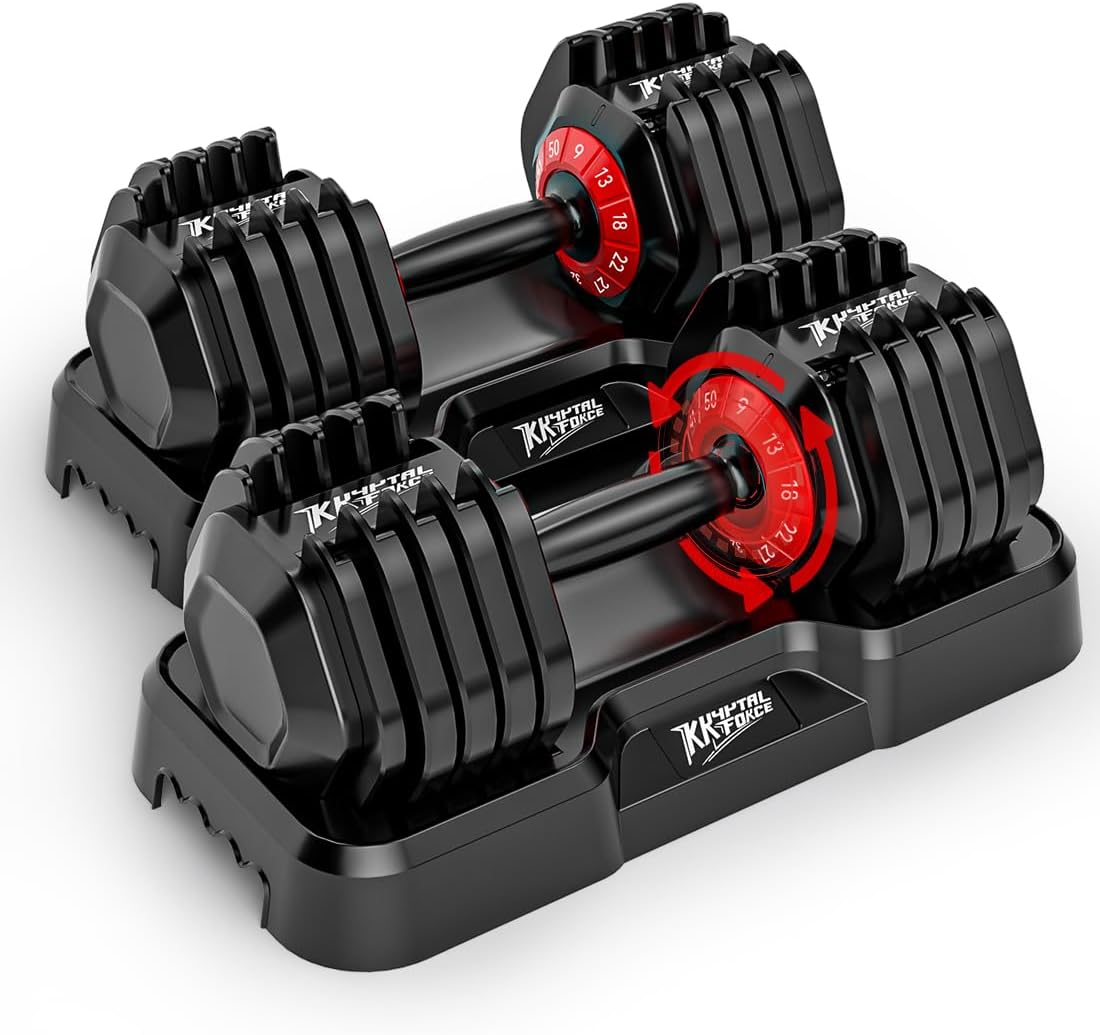 Adjustable Dumbbell Set of 2, 50lbs/110lbs Free Weights Dumbbell Set | 5-in-1/10-in-1, Quick-Lock Hand Weights, 25lbs/50lbs Pair, Anti-Slip Texture Handle, Home Gym for Men and Women