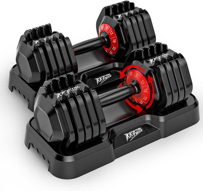 Adjustable Dumbbell Set of 2, 50lbs/110lbs Free Weights Dumbbell Set | 5-in-1/10-in-1, Quick-Lock Hand Weights, 25lbs/50lbs Pair, Anti-Slip Texture Handle, Home Gym for Men and Women