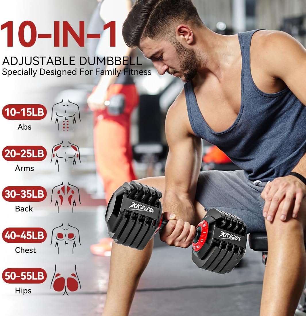 Adjustable Dumbbell Set of 2, 50lbs/110lbs Free Weights Dumbbell Set | 5-in-1/10-in-1, Quick-Lock Hand Weights, 25lbs/50lbs Pair, Anti-Slip Texture Handle, Home Gym for Men and Women