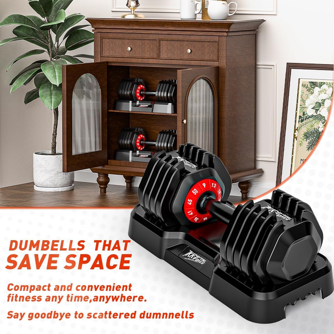 Adjustable Dumbbell Set of 2, 50lbs/110lbs Free Weights Dumbbell Set | 5-in-1/10-in-1, Quick-Lock Hand Weights, 25lbs/50lbs Pair, Anti-Slip Texture Handle, Home Gym for Men and Women