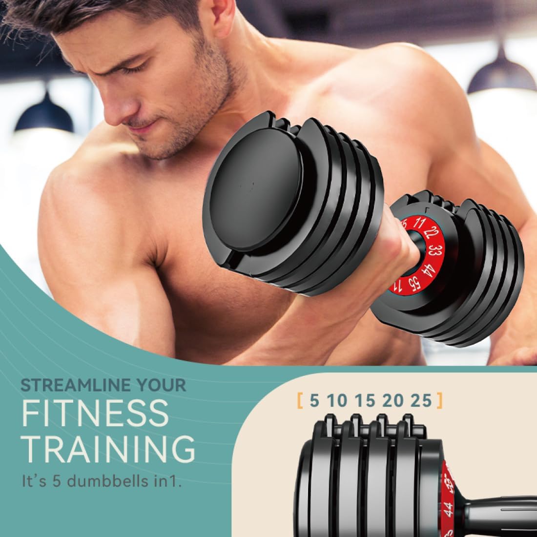 Adjustable Dumbbell Set of 2, 50lbs/110lbs Free Weights Dumbbell Set | 5-in-1/10-in-1, Quick-Lock Hand Weights, 25lbs/50lbs Pair, Anti-Slip Texture Handle, Home Gym for Men and Women