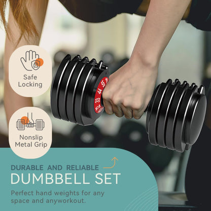 Adjustable Dumbbell Set of 2, 50lbs/110lbs Free Weights Dumbbell Set | 5-in-1/10-in-1, Quick-Lock Hand Weights, 25lbs/50lbs Pair, Anti-Slip Texture Handle, Home Gym for Men and Women
