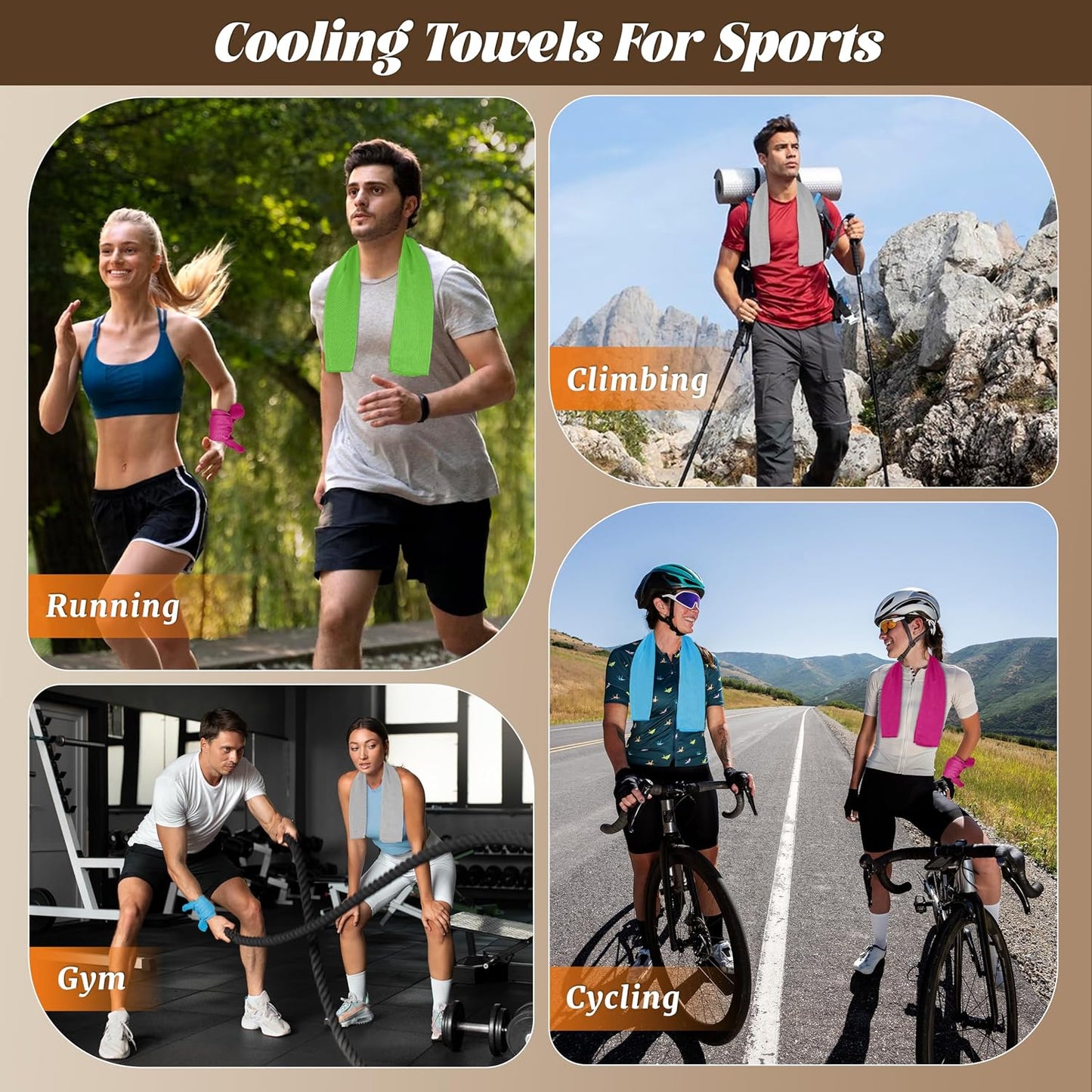 4 Pack Cooling Towels, Soft Breathable Cooling Towels for Neck and Face