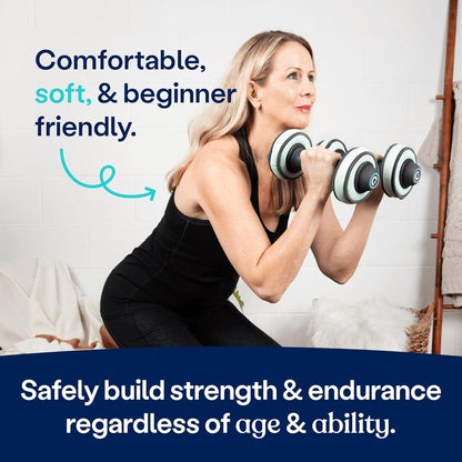Build Adjustable Dumbbell Set - Includes Two Adjustable Hand Weight Dumbbells Plus 4 1 lb SoftRings Free Weights with Fast and Easy Exercise Weight Adjust for Women and Men Strength