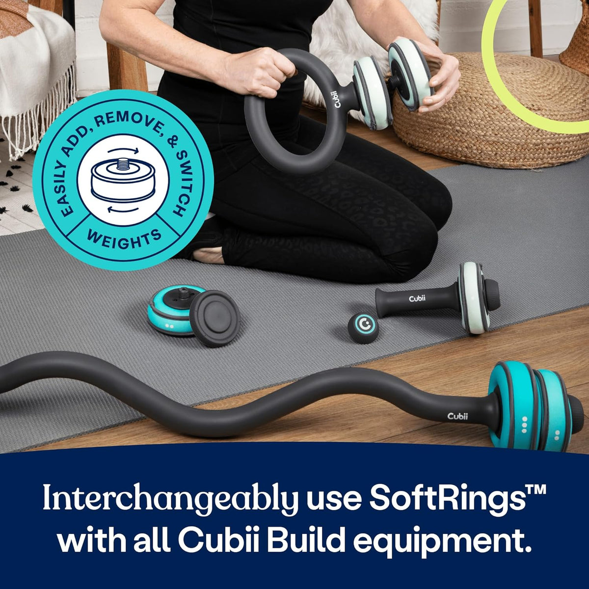 Build Adjustable Dumbbell Set - Includes Two Adjustable Hand Weight Dumbbells Plus 4 1 lb SoftRings Free Weights with Fast and Easy Exercise Weight Adjust for Women and Men Strength