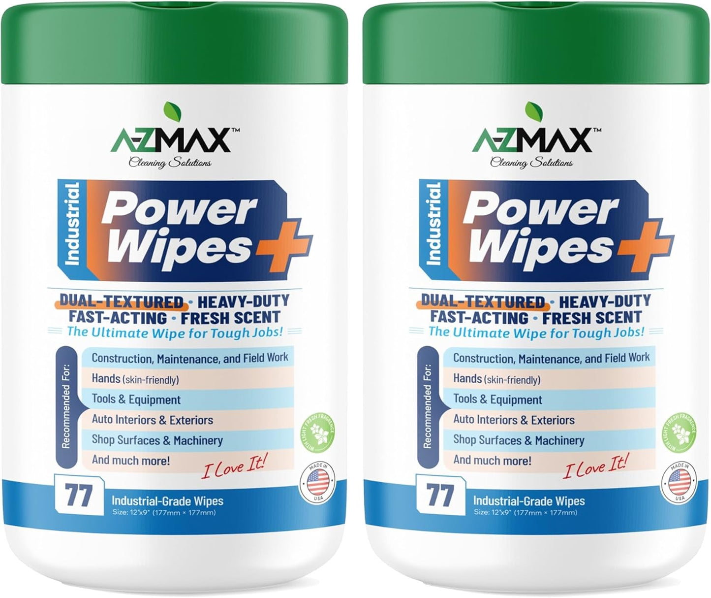 Multi-Surface Cleaning Wipes, 77 Extra Large 12 x 9 Inch Heavy Duty Disposable Clean Wipes for Home Auto Garage, Individually Wrapped Wipes, 2 Pack