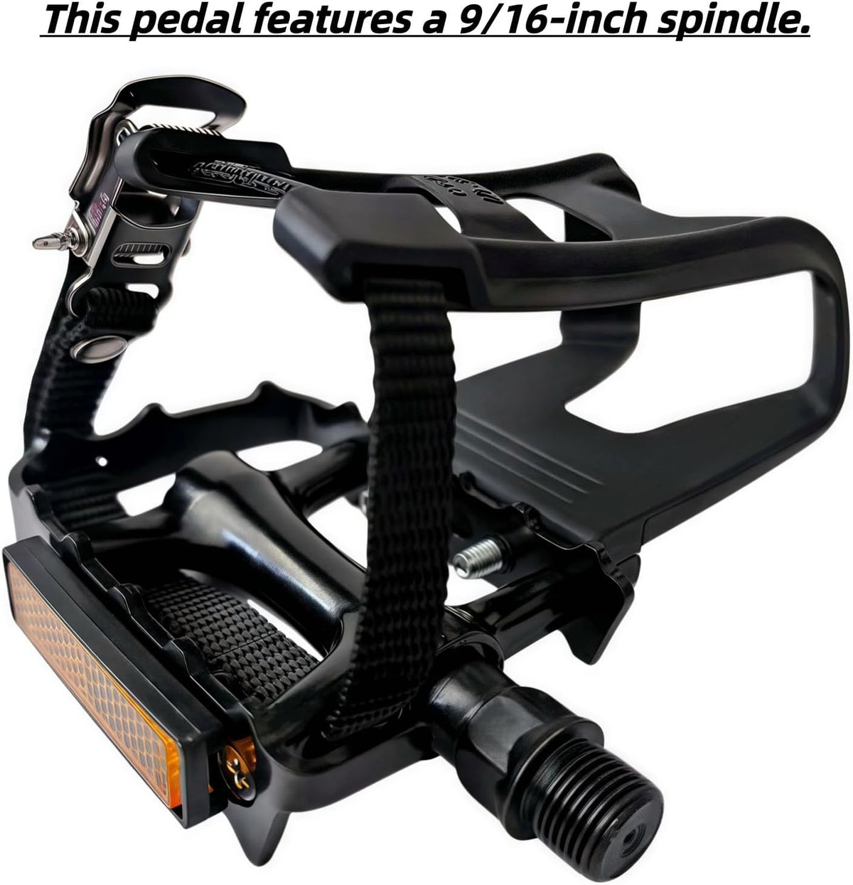 All-Terrain Bike Pedals with Toe Clips & Adjustable Straps Dual-Purpose Resin/Alloy Bicycle Pedals 9/16" Spindle - Indoor/Outdoor Use for Exercise/Spin/Road Bikes MTB