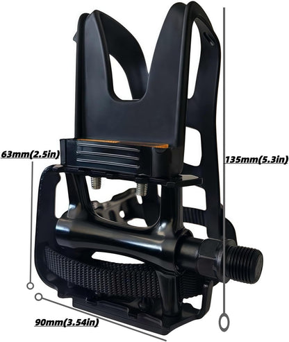 All-Terrain Bike Pedals with Toe Clips & Adjustable Straps Dual-Purpose Resin/Alloy Bicycle Pedals 9/16" Spindle - Indoor/Outdoor Use for Exercise/Spin/Road Bikes MTB