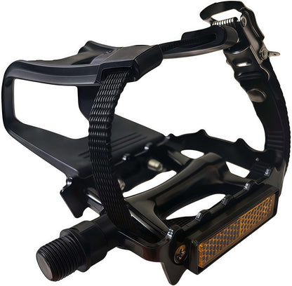 All-Terrain Bike Pedals with Toe Clips & Adjustable Straps Dual-Purpose Resin/Alloy Bicycle Pedals 9/16" Spindle - Indoor/Outdoor Use for Exercise/Spin/Road Bikes MTB
