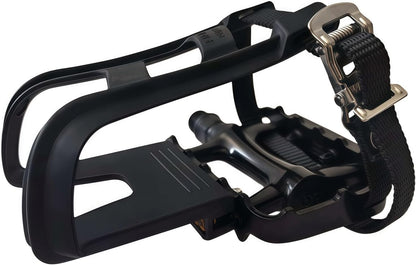 All-Terrain Bike Pedals with Toe Clips & Adjustable Straps Dual-Purpose Resin/Alloy Bicycle Pedals 9/16" Spindle - Indoor/Outdoor Use for Exercise/Spin/Road Bikes MTB
