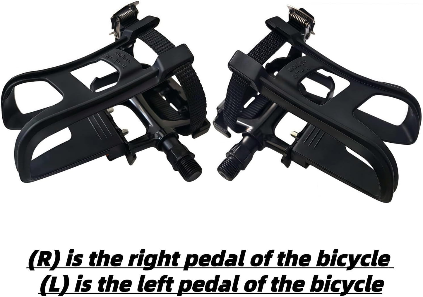 All-Terrain Bike Pedals with Toe Clips & Adjustable Straps Dual-Purpose Resin/Alloy Bicycle Pedals 9/16" Spindle - Indoor/Outdoor Use for Exercise/Spin/Road Bikes MTB