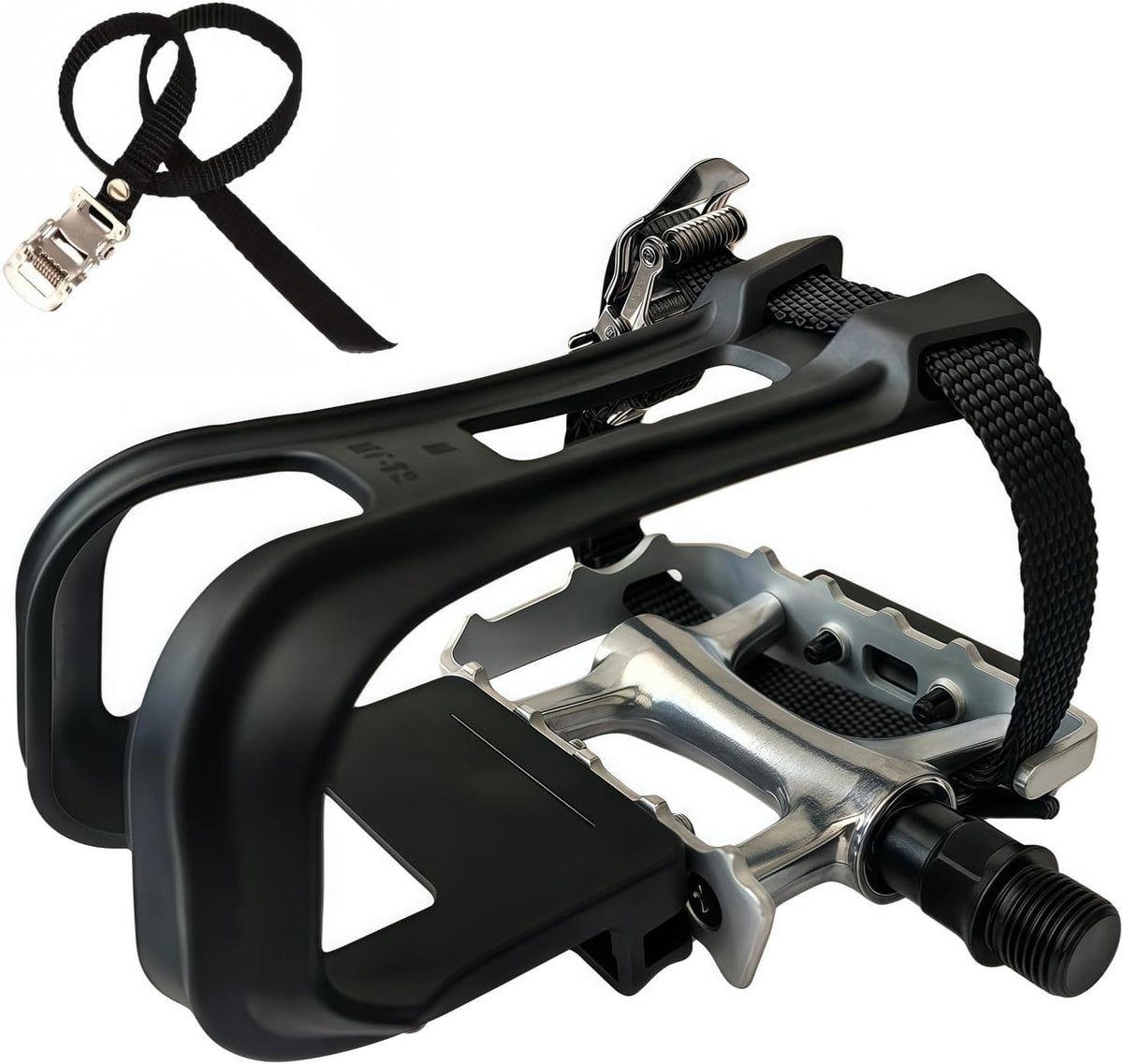 All-Terrain Bike Pedals with Toe Clips & Adjustable Straps Dual-Purpose Resin/Alloy Bicycle Pedals 9/16" Spindle - Indoor/Outdoor Use for Exercise/Spin/Road Bikes MTB