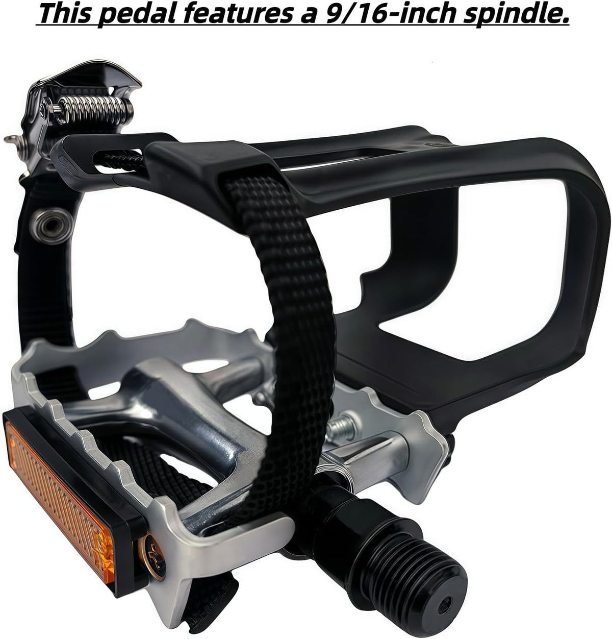 All-Terrain Bike Pedals with Toe Clips & Adjustable Straps Dual-Purpose Resin/Alloy Bicycle Pedals 9/16" Spindle - Indoor/Outdoor Use for Exercise/Spin/Road Bikes MTB